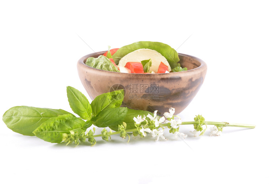白色背景的mozarel菜图片