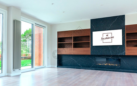 大客厅空壁炉和可定制的电视屏幕图片