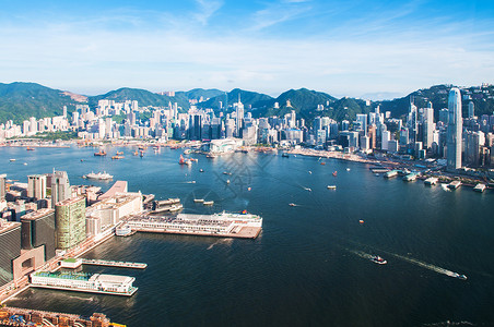 香港码头船只和城市风景的天空晴蓝图片