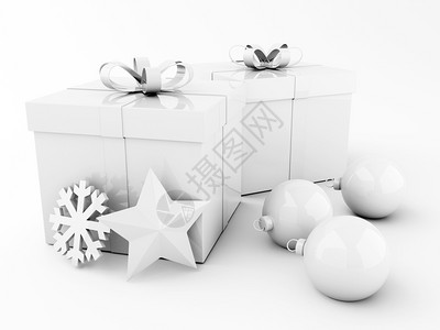 3d说明礼品盒圣诞节球星和雪花圣诞节假日冬季概念图片
