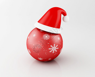 3d说明红色圣诞舞会带有塔帽传统装饰品冬季节日快乐和圣诞概念图片