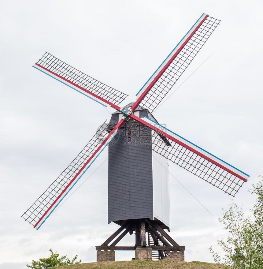 位于比利时布鲁日的sintjanshuismolen风车厂风力磨坊sintjanshuismolen图片