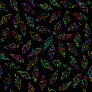 天衣无缝黑底色矢量冰淇淋在黑底无缝模式上甜点用于包装纸或纺织品表面设计图片