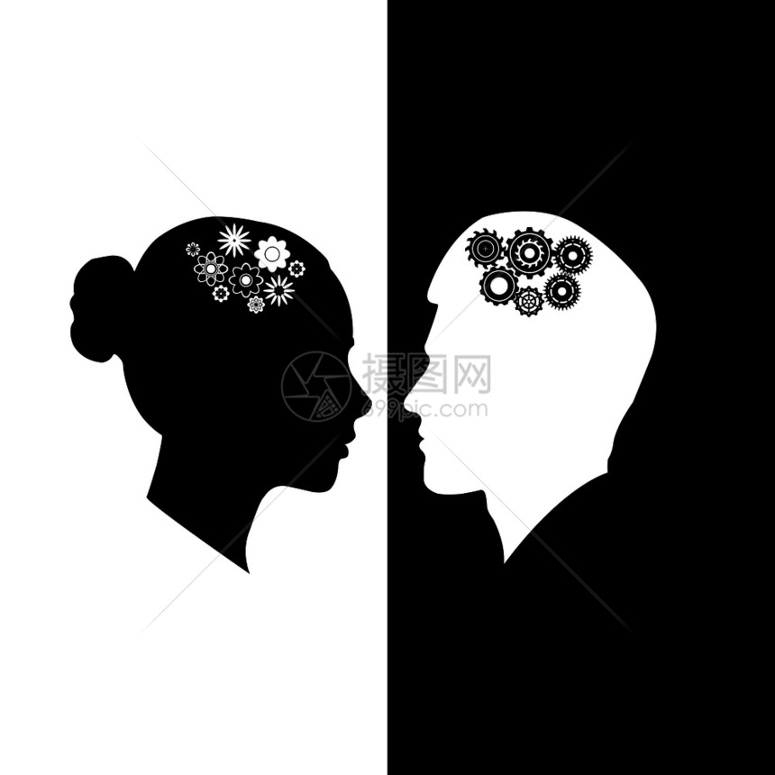 女和男脸部的轮廓互相看对方图片