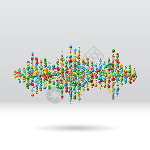 由杂乱分散的多彩球组成声波形状背景图片