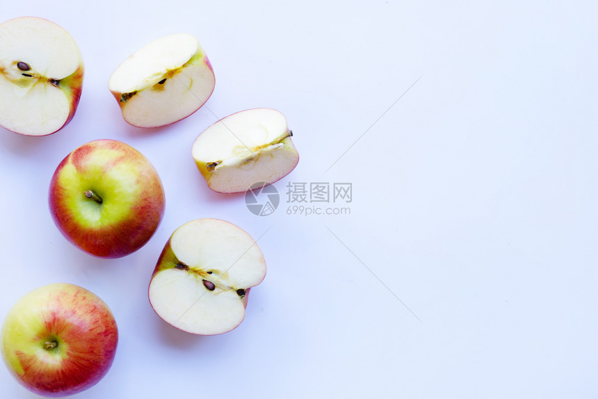 白色背景上孤立的苹果顶部视图图片