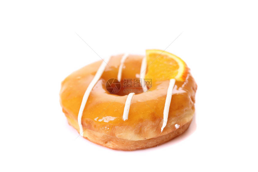 白背景上孤立的橙色甜圈图片
