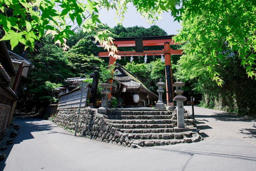 日托古代电影风格的日本山庙用的木叶树图片