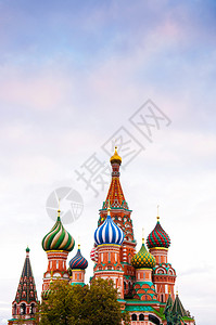 西奥托科斯圣拜西尔和大教堂莫斯科日落时的俄罗斯背景