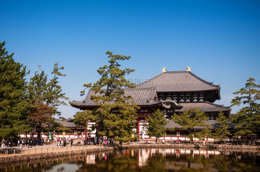 201年月3日本托代吉寺庙主厅在门前的池塘旁观图片