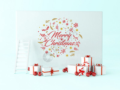 3d说明带礼品盒和圣诞装饰的贺卡图片