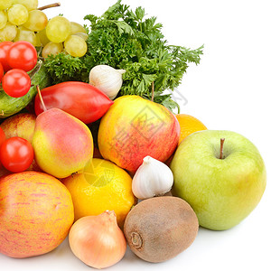 在白色背景上隔离的水果和蔬菜健康的食物图片