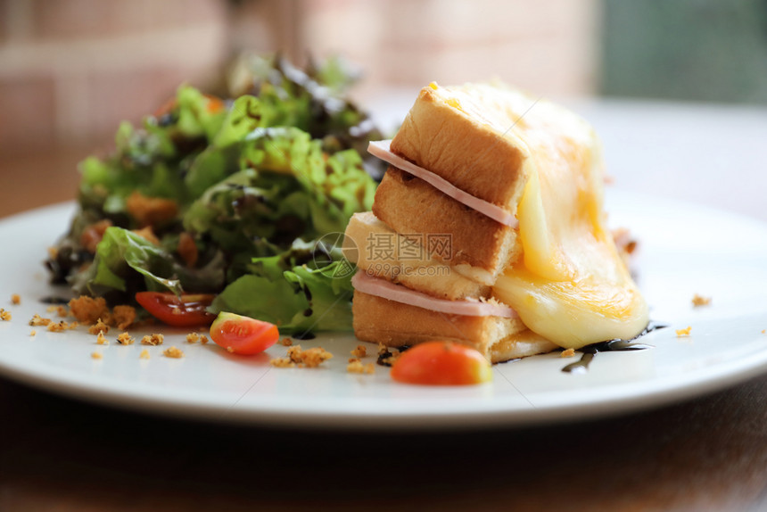 火腿奶酪三明治配有木本沙拉图片