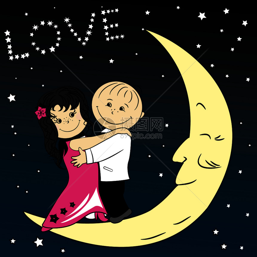 情侣在月亮上跳舞股票矢量插图情夫妻在月亮上跳舞图片
