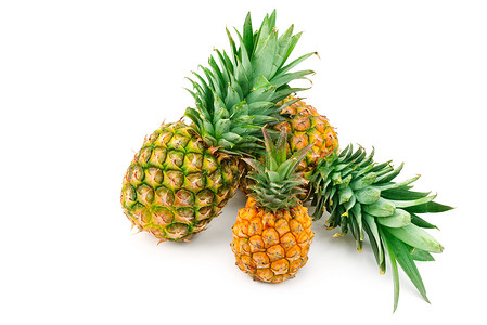 在白色背景上隔离的一套菠萝健康的食物高清图片