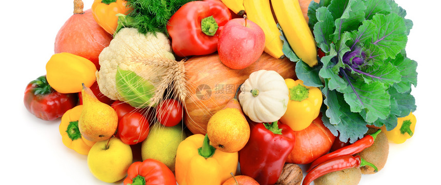 在白色背景中孤立的水果和蔬菜图片