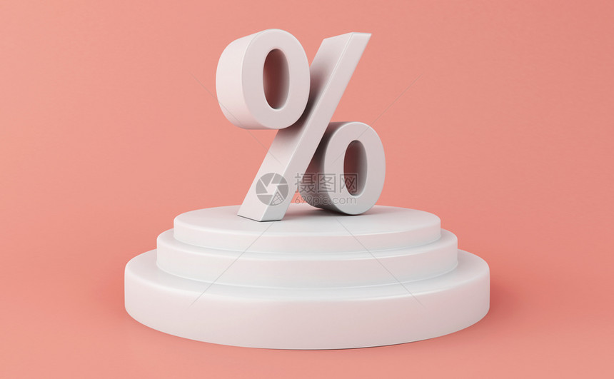 3d插图粉红色背景的折扣符号晋升和销售概念图片