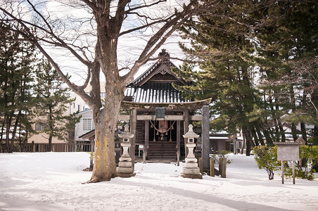 塞尔科娃寒雪中古老的日本神庙的雪地沙卡塔saktunkoys雅马塔yamgt果实雅潘yamgt果实背景