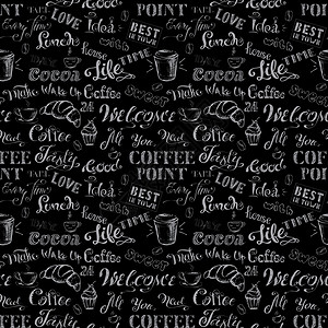 咖啡和可字母无缝模式用黑色背景绘制手库存矢量说明模式包装壁纸免费手咖啡饮料背景图片