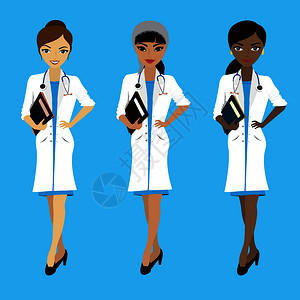 美国护士不同种族的女医生插画