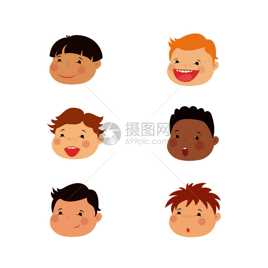 男孩的笑脸不同种族冰或阿凡达卡通矢量插图男孩的笑脸冰或阿凡达图片