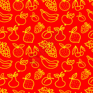 红色樱桃以红色显示水果和浆的无缝模式水果和浆的无缝模式插画
