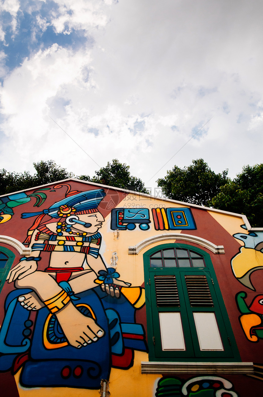 2013年月8日第号Sigapore著名的餐饮和夜生活区Kamponglam区Hji大道殖民建筑的彩色涂鸦画墙壁图片