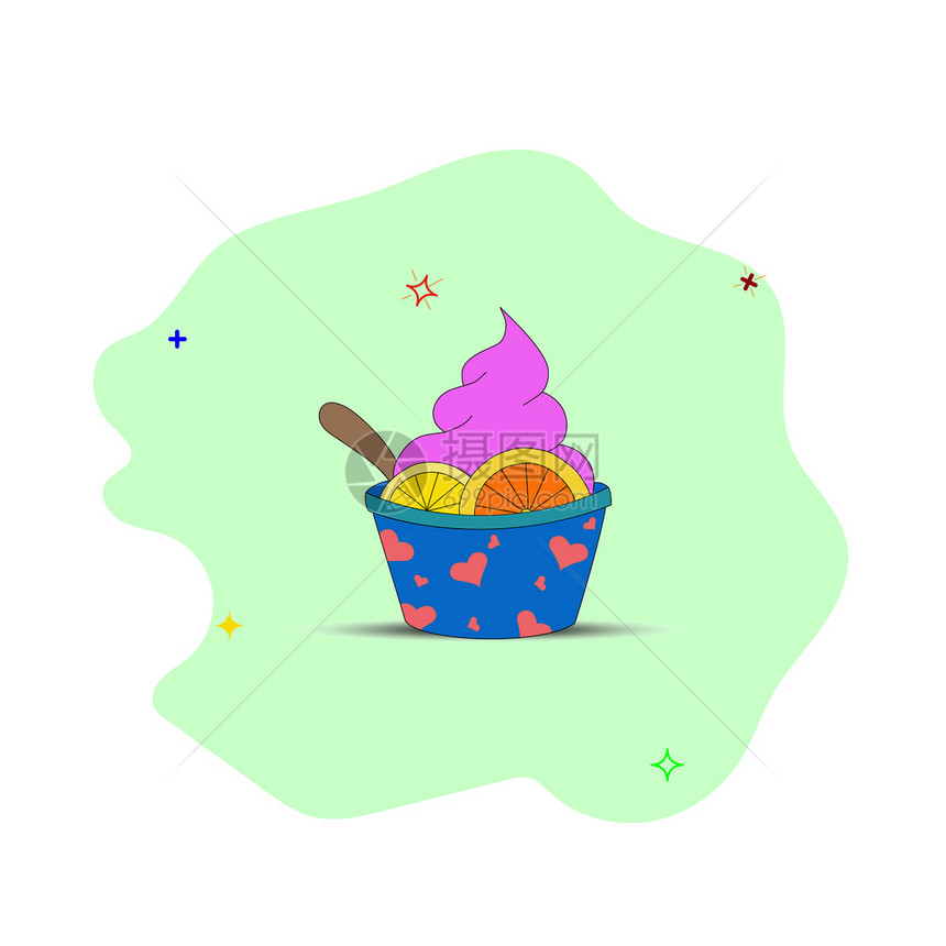 香草冰淇淋和水果片图片
