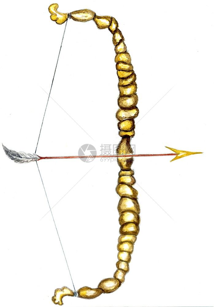 手画黄色弓用箭水彩图画图片