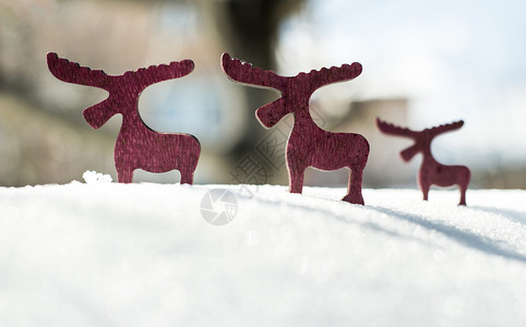 雪上木制圣诞鹿形状图片