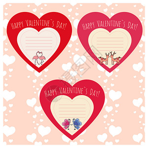 含有鹿flamingo和蝴蝶的两颗心valenti白天模板卡片或标签矢量说明有鹿flamingo蝴蝶的两颗心设计图片