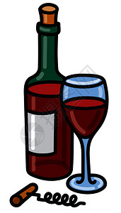 西拉子葡萄红酒瓶插图瓶加满杯的子和瓶装红插画