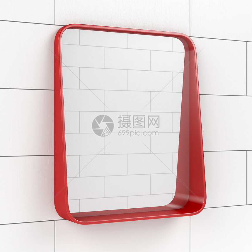 洗手间红色镜子3D插图图片