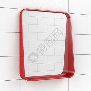 洗手间红色镜子3D插图图片