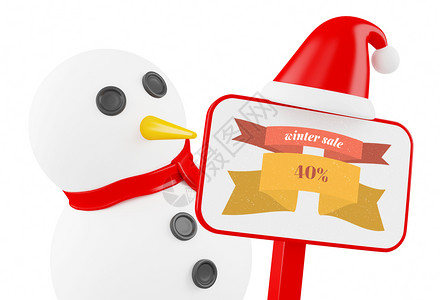 3d举个例子有牌的雪人圣诞销售概念图片