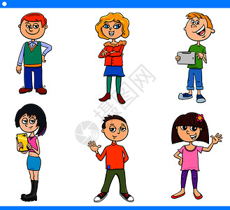 女孩和男孩角色组合漫画插图背景图片