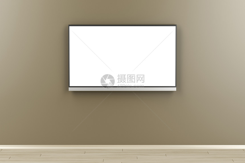 棕色墙面上有空白屏幕图片