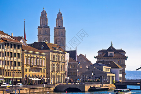 更大的图景苏黎世和利马特河水边建筑图景瑞士最大的城市背景