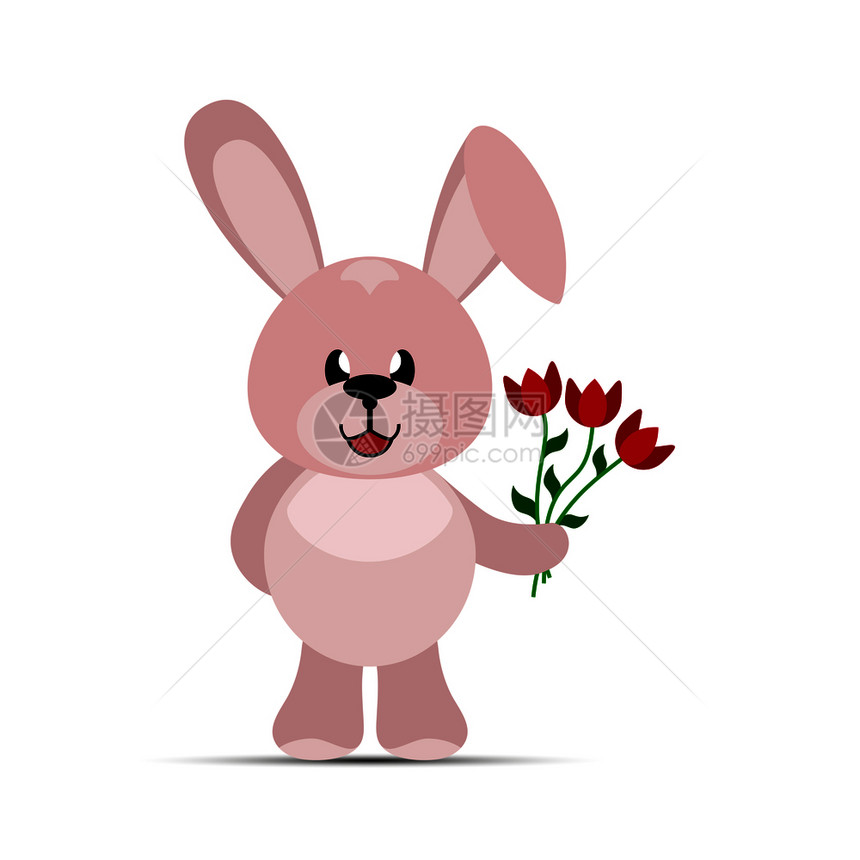 带一束花的手画玩具兔图片