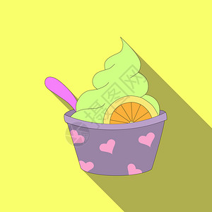 香草冰淇淋一杯橙子勺长阴影图片