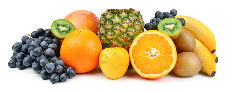 在白色背景上分离的一组水果健康的食物宽广照片高清图片