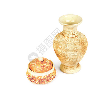 用于花朵的陶瓷瓶和用于白色背景的甜食小型花瓶装饰物品文本空闲间图片