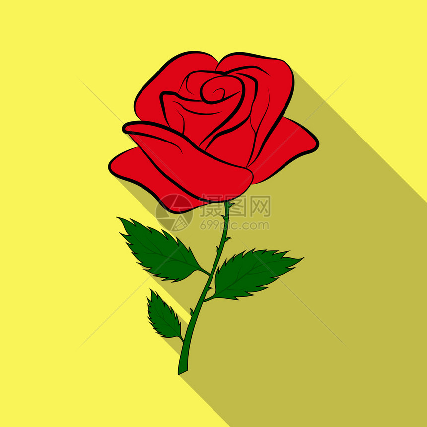 画一朵红玫瑰的简单图画绿色的长影图片