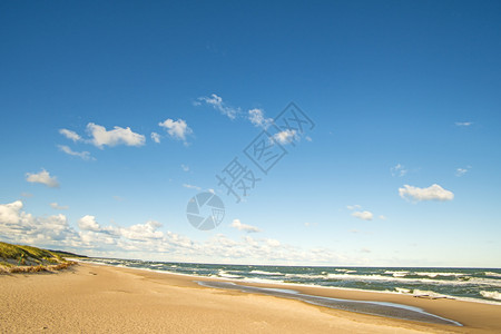 海边的黄蓝天云背景图片