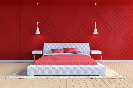 现代卧室内红白色3D背景图片
