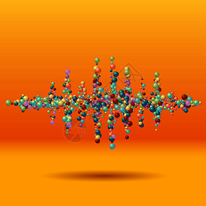 由杂乱分散的多彩球组成声波形状背景图片