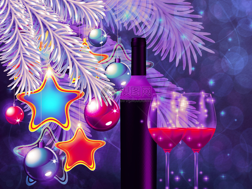 玻璃设计中美味的红葡萄酒圣诞节它们插图图片