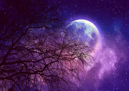 美丽星空下的满月景色图片