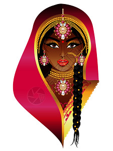 金宝元珍贵珠宝印地安新娘的时尚肖像插画