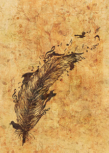 羽毛和鸟儿的装饰背景黄色的纸质图片